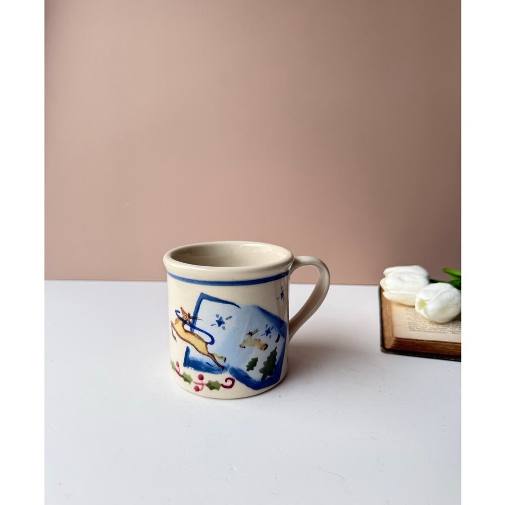 Vintage Hartstone USA Pottery Barnes & Noble Christmas Reindeer Holiday Mug